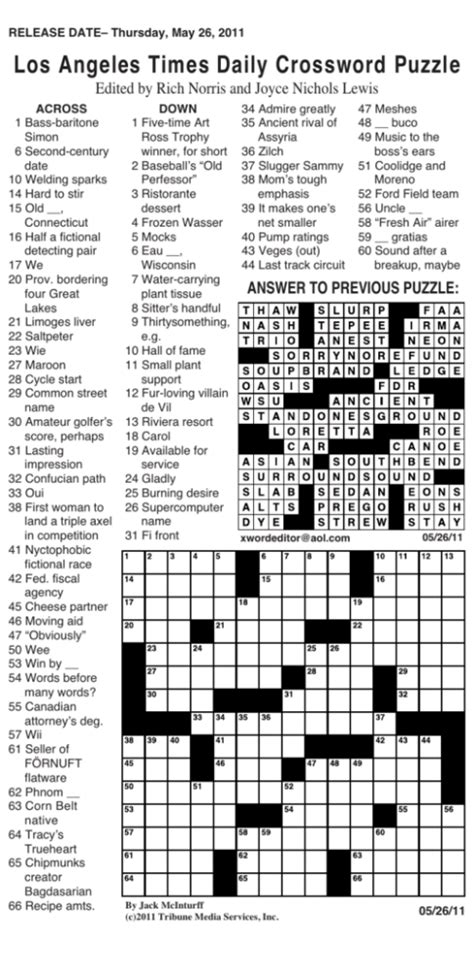 la times crossword puzzle answers today